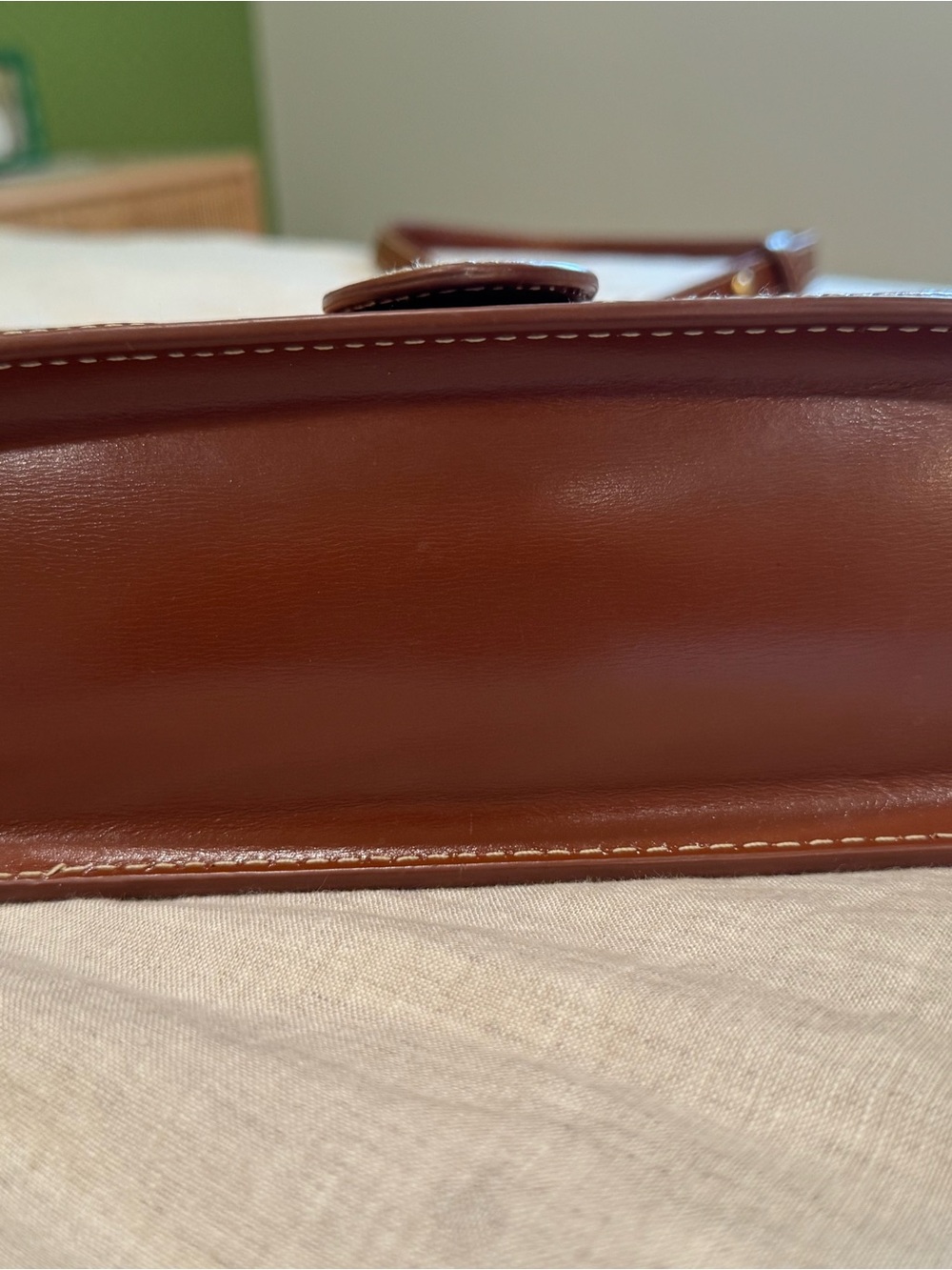 EUC J. McLaughlin Tan Leather and Natural Woven Shoulder Bag - Picture 9 of 9